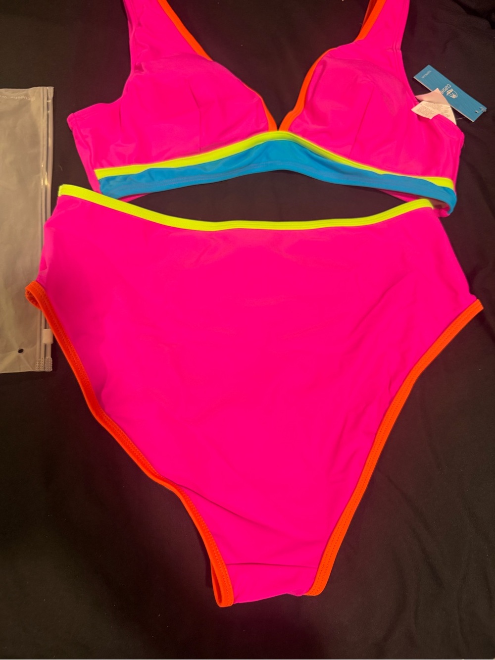 Cupshe Neon Colorblock Bikini Top and High Waisted Bottoms Size L NWT - Picture 7 of 11